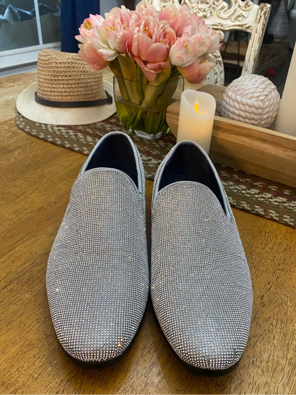 St Patrick Rhinestone Embellished Slip-On Loafers - Silver Crystal size 13